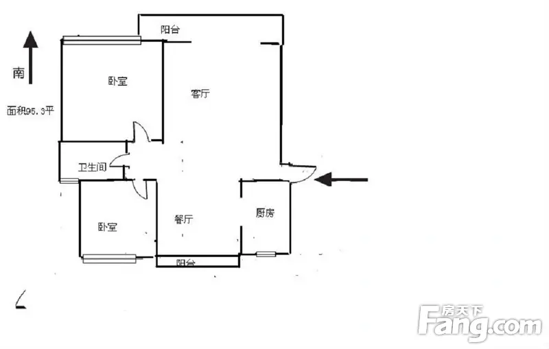 三元及地苑户型图 2室2厅1卫1厨 0.00㎡